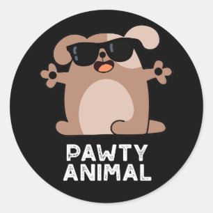 Sticker Rond Pawty Animal Funny Party Chien Pun Dark BG