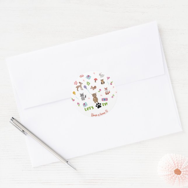 Sticker Rond Pawty ! anniversaires de enfants d'animaux sauvage (Enveloppe)