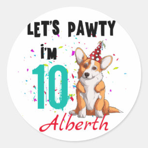 Sticker Rond Pawty Boy ou Girl Birthday Party Custom