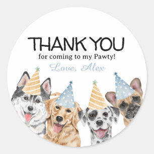 Sticker Rond Pawty Chien Chien Merci Anniversaire Fête