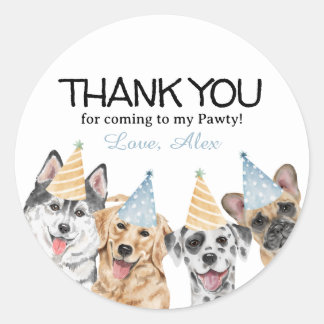 Sticker Rond Pawty Chien Chien Merci Anniversaire Fête