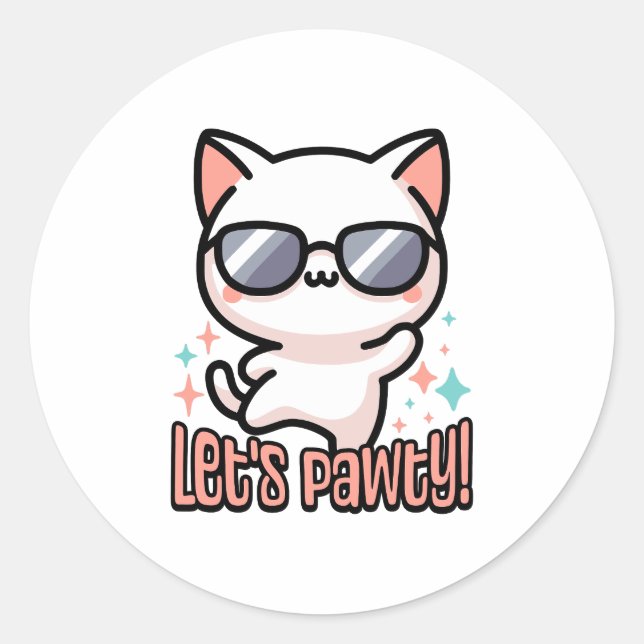Sticker Rond Pawty ! Pun de chat de fête (Devant)