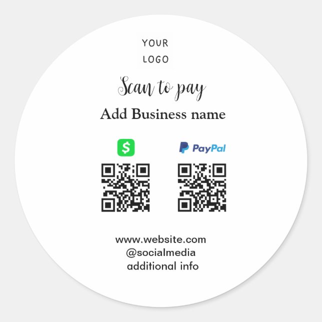 Sticker Rond Paypal Cashapp numérisation pour payer QR ajouter  (Devant)