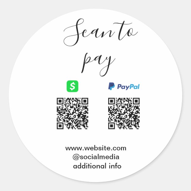 Sticker Rond Paypal Cashapp scan pour payer QR ajoutez le nom d (Devant)