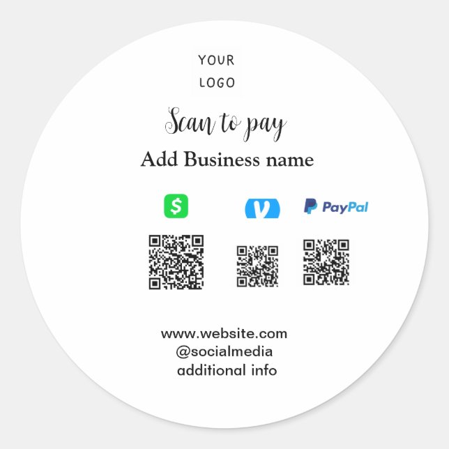Sticker Rond Paypal Cashapp venmo scan pour payer QR ajouter un (Devant)