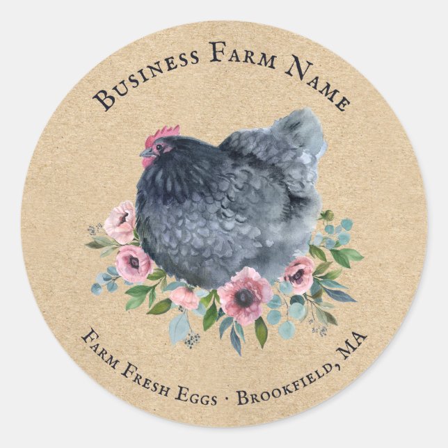 Sticker Rond Pays Aquarelle Florale Poulet De La Ferme (Devant)