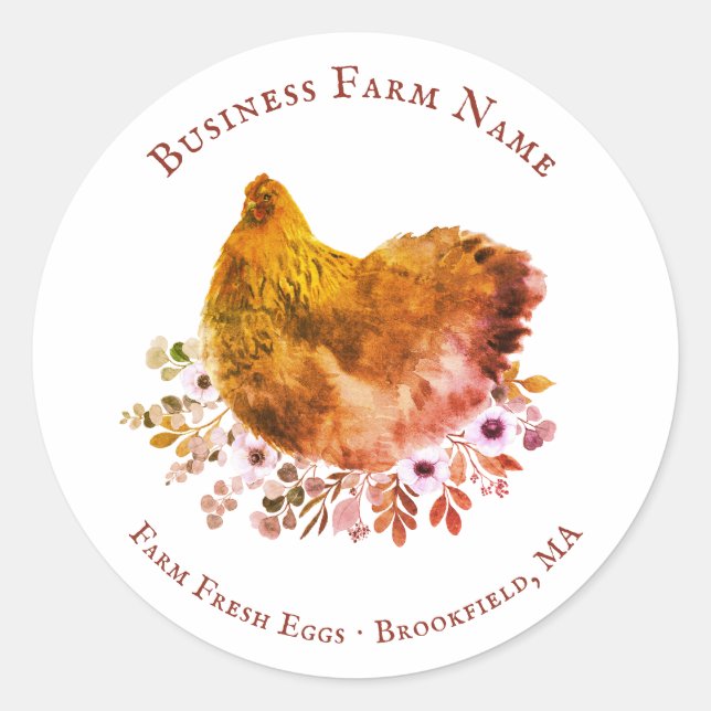 Sticker Rond Pays Aquarelle rustique Poulet floral (Devant)