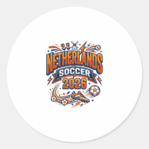 Sticker Rond Pays-Bas Football 2026 Football Gras Pays Typogr