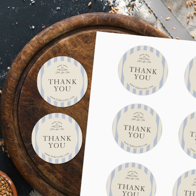 Sticker Rond Pays Boulangerie Bleu rayé Logo rayé (Créateur téléchargé)