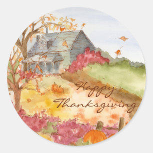 Sticker Rond Pays d'automne Bon thanksgiving d'accueil