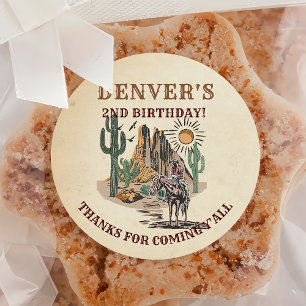 Sticker Rond Pays de l'Ouest Cowboy Anniversaire Merci