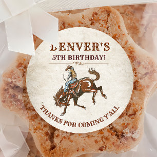 Sticker Rond Pays de l'Ouest Cowboy Anniversaire Merci