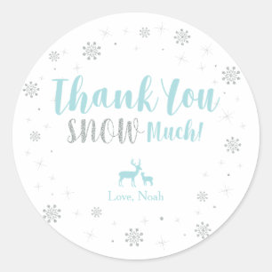Sticker Rond Pays des merveilles hivernal, Merci beaucoup neige