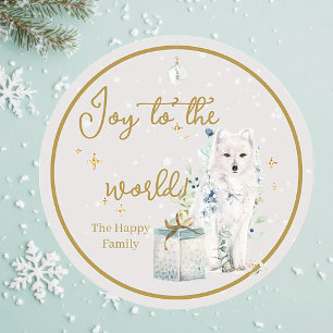 Sticker Rond Pays d'hiver Loup de neige Joie au monde