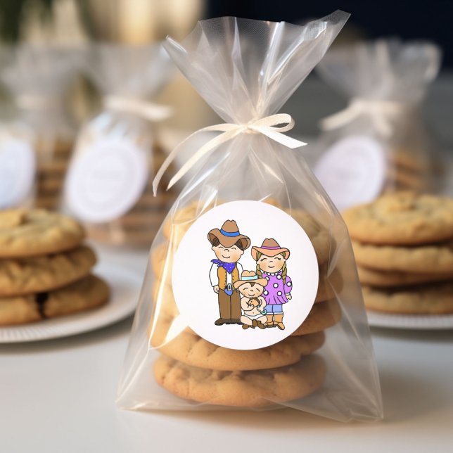 Sticker Rond Pays et Western Cowboy Famille (Créateur téléchargé)