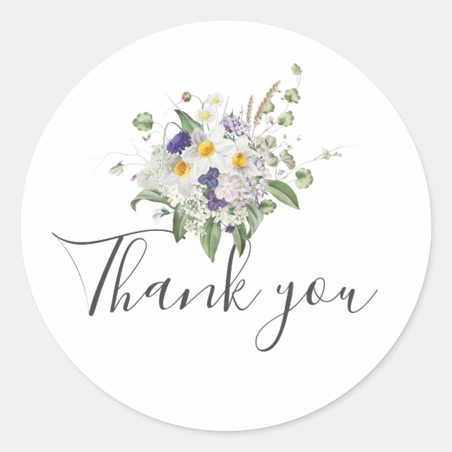 Sticker Rond Pays Fleur sauvage verdure Posy Merci Favor (Devant)