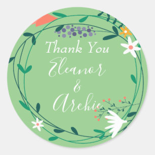 Sticker Rond Pays Floral Garland Mariage Merci Favoriser