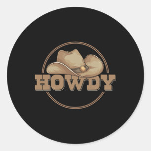Sticker Rond Pays Howdy Cowboy Casquette Western Cowboy