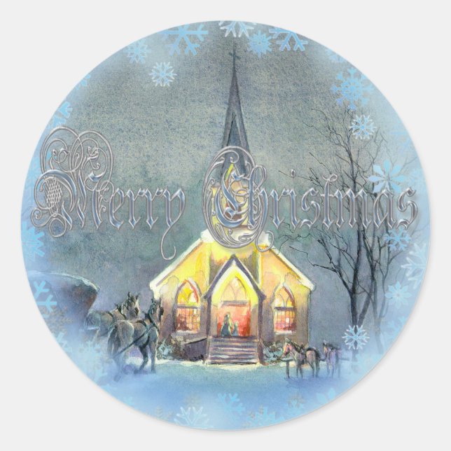 STICKER ROND PAYS MERRY CHRISTMAS ÉGLISE PAR SHARON SHARPE (Devant)