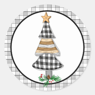 Sticker Rond Pays Noël Buffalo Plaid Rustic Classic Ro