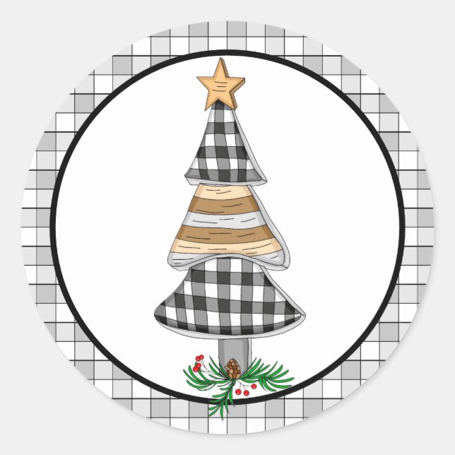 Sticker Rond Pays Noël Buffalo Plaid Rustic Classic Ro (Devant)