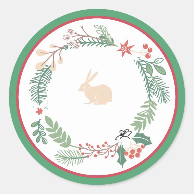 Sticker Rond Pays Noël Sous-déclaré Lapin De Couronne 20 (Devant)