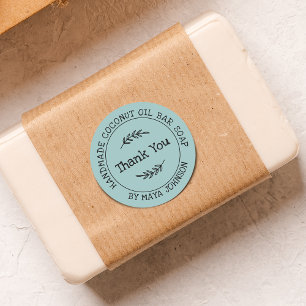 Sticker Rond Pays poussiéreux sarcelle fait main Merci