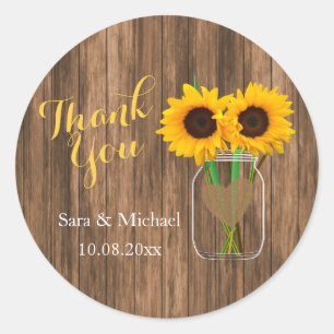Sticker Rond Pays Sunflower Mason Jar - Merci