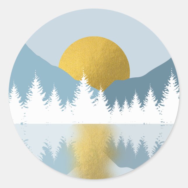 Sticker Rond Paysage Abstrait Soleil d'hiver d'or (Devant)