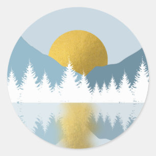 Sticker Rond Paysage Abstrait Soleil d'hiver d'or