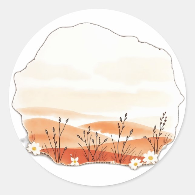 Sticker Rond Paysage aquarelle délicat avec des plantes (Devant)
