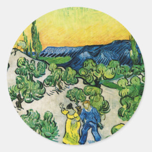 Sticker Rond Paysage avec couple en promenade de Vincent van Go