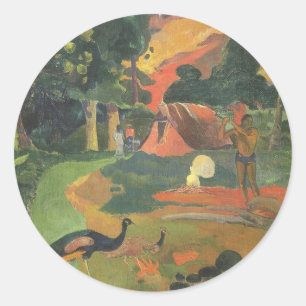 Sticker Rond Paysage avec des paons par Paul Gauguin