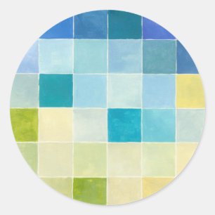 Sticker Rond Paysage avec les carrés Pixilated multicolores