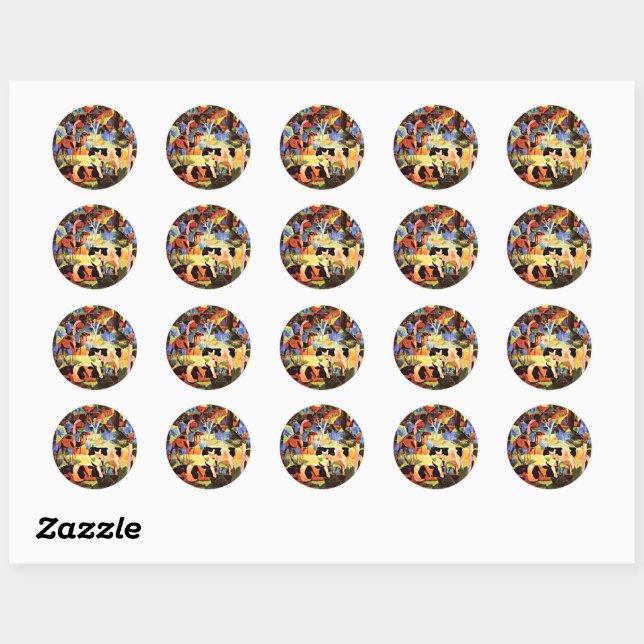Sticker Rond Paysage avec vaches et chameau, (Feuille)
