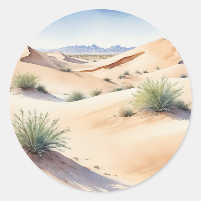 Sticker Rond Paysage calme du désert avec des dunes douces (Devant)