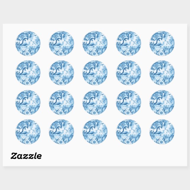 Sticker Rond Paysage classique en toile bleue (Feuille)