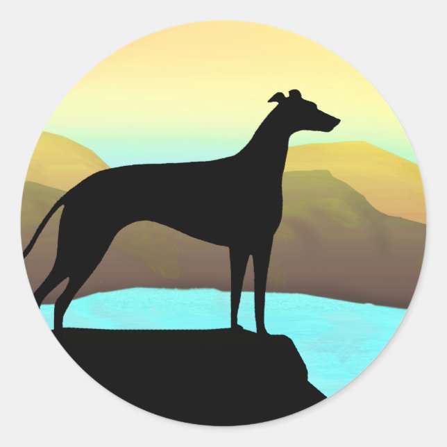 Sticker Rond Paysage de Chien Greyhound Waterside (Devant)