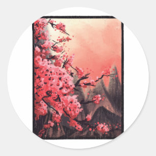 Sticker Rond Paysage de fleurs de cerisier