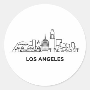 Sticker Rond Paysage de Los Angeles Minimaliste Art en Ligne