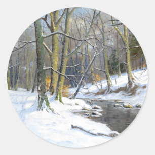 Sticker Rond Paysage de montagne en hiver,