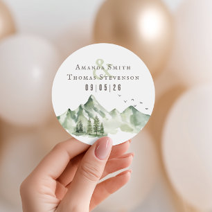 Sticker Rond Paysage de montagne vert serein élégant pour maria