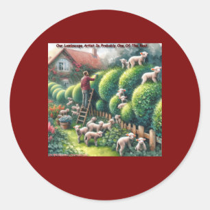 Sticker Rond Paysage de moutons : L'art topiaire rendu laineux
