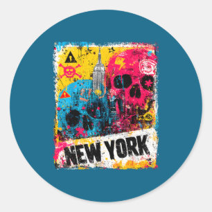 Sticker Rond Paysage de New York punk grunge vintage rétro graf