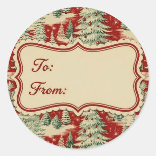 Sticker Rond Paysage de Noël rétro vintage