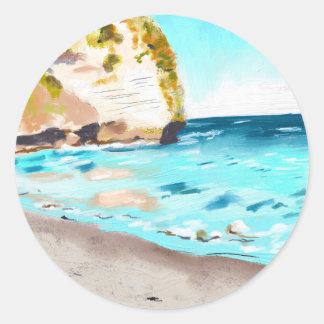 Sticker Rond Paysage de plage par une journée ensoleillée