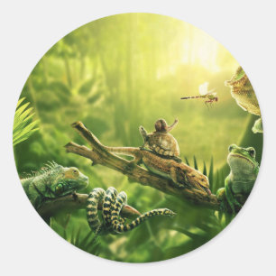 Sticker Rond Paysage de reptiles de jungle de grenouilles de