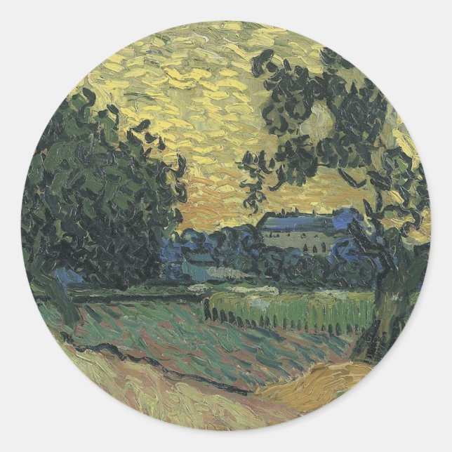 Sticker Rond Paysage de Van Gogh au crépuscule (Devant)