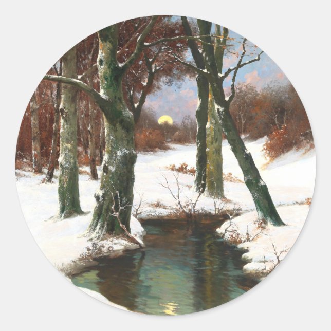 Sticker Rond Paysage D'Hiver Avec Lune Levante (Devant)