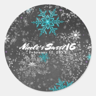 Sticker Rond Paysage d'hiver merveilleux craie sarcelle et viol